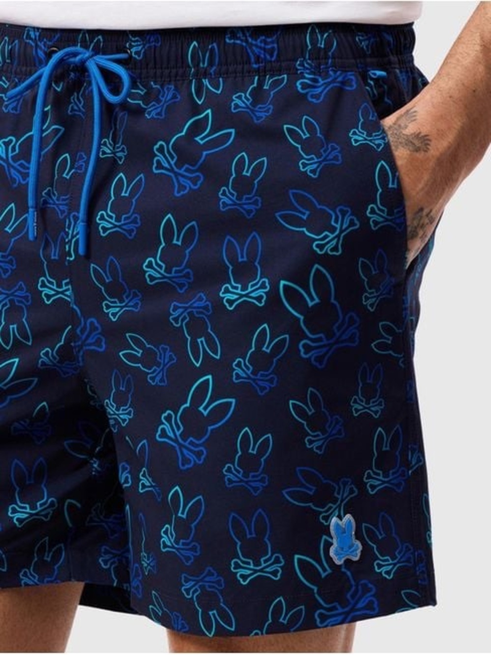 Psycho Bunny Boys Navy Swim Trunks with Blue Bunny Print size M (10-12)